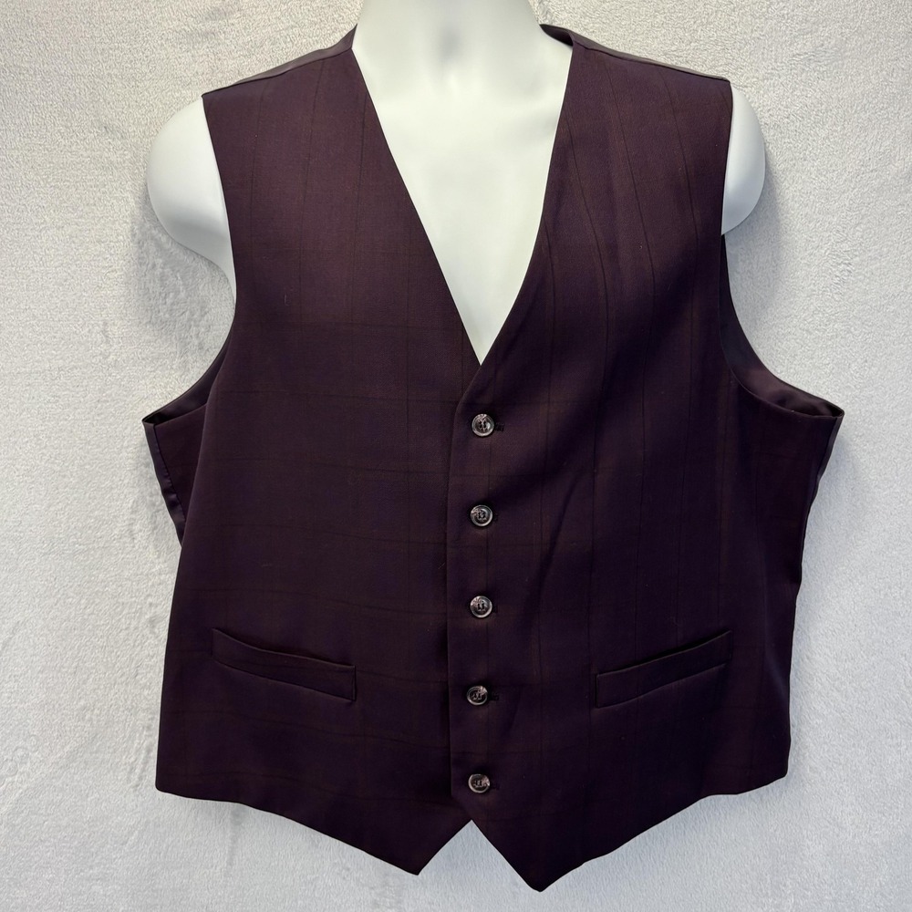 NWT Alain Dupetit Blazer Vest 2 Pc Set Mens 44S Purple Plaid Formal Suit Jacket - Picture 16 of 16